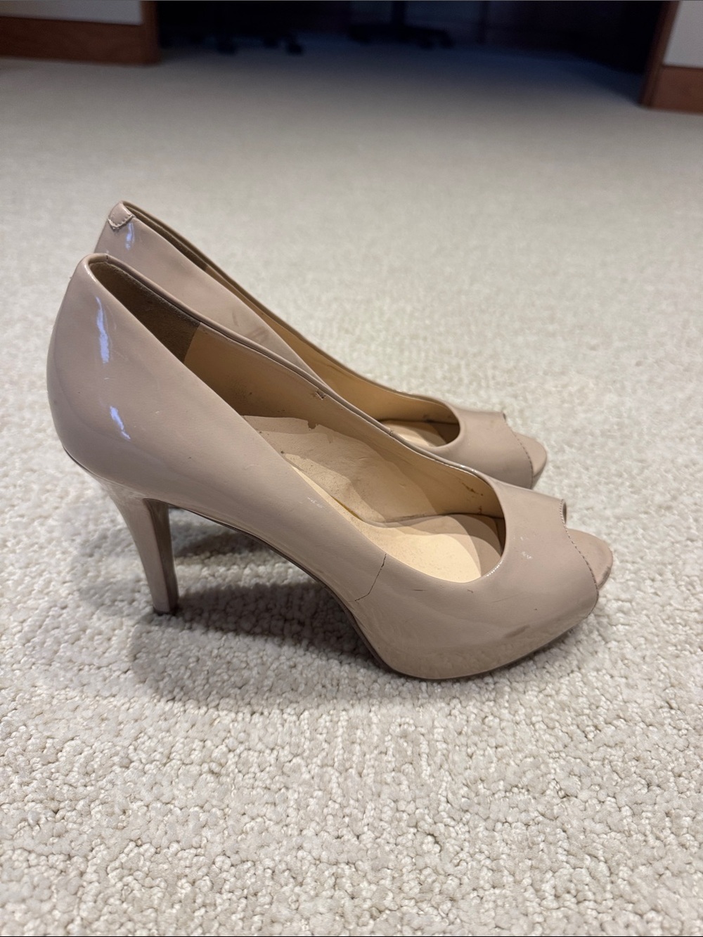 Nine West Nude Patent Peep-Toe Heels